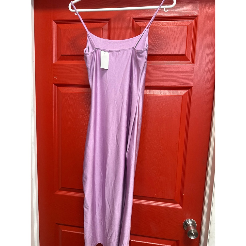 Popular 21 Lavender Purple Satin Ruched Midi Slip Dress Slit DX9314 Medium